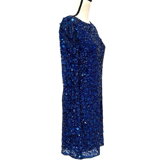 AIDAN MATTOX ROYAL BLUE BATEAU NECK LONG SLEEVE SEQUINED COCKTAIL DRESS - Picture 7 of 15